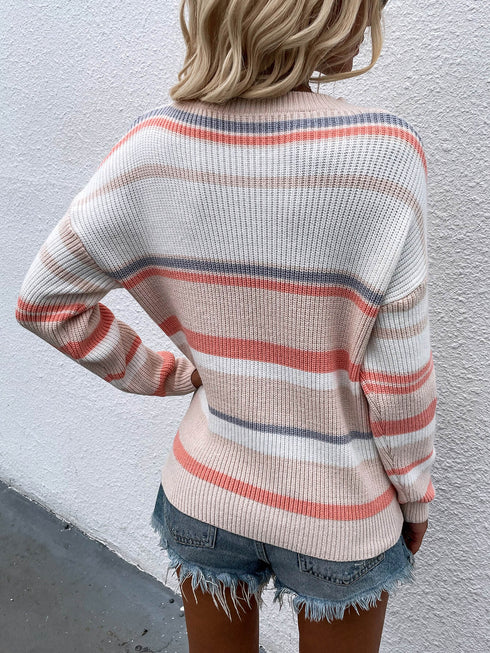 'Eulalie' Striped Pullover Knit Sweater - Celes Fashion
